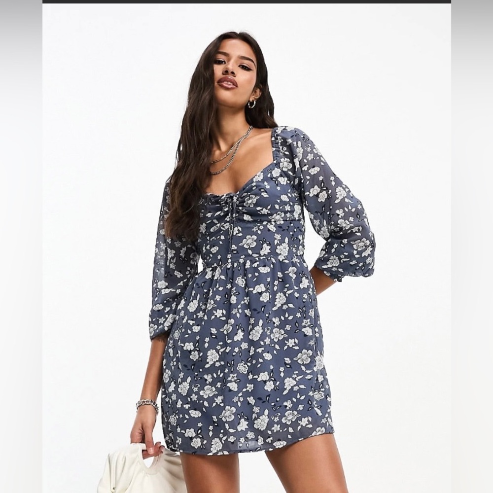 Hollister feminine floral sun dress puff sleeve dress sweet heart neckline